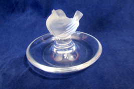 Vintage Lalique Singing Sparrow Bird Frosted Crystal Glass Trinket or Ri... - $59.40