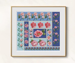 Rose Ornament Cross stitch garden pattern pdf - Pink Rose embroidery English  - $9.69