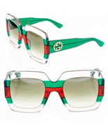 GUCCI 0178 Crystal Green Stripe Oversized Chunky Unisex Gg0178s 001 Sunglasses - €273,90 EUR