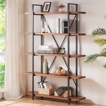 HSH Natural Real Wood Bookcase, 5 Tier Industrial Rustic Vintage Etagere - £254.22 GBP