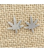 MARIJUANA LEAF sterling stud earrings - 925 silver weed pot cannabis 1/2... - £12.55 GBP