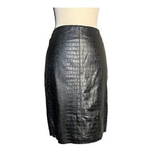 Vintage 80s Black Croc Embossed Lamb Leather Skirt Size 10 - £75.64 GBP