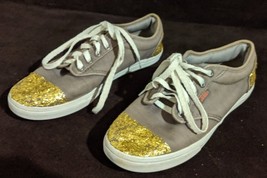 Vans Authentic Lace Up Skater Shoes Sneakers Women 6.5 Men 5 Gold Glitter Bling - £9.48 GBP