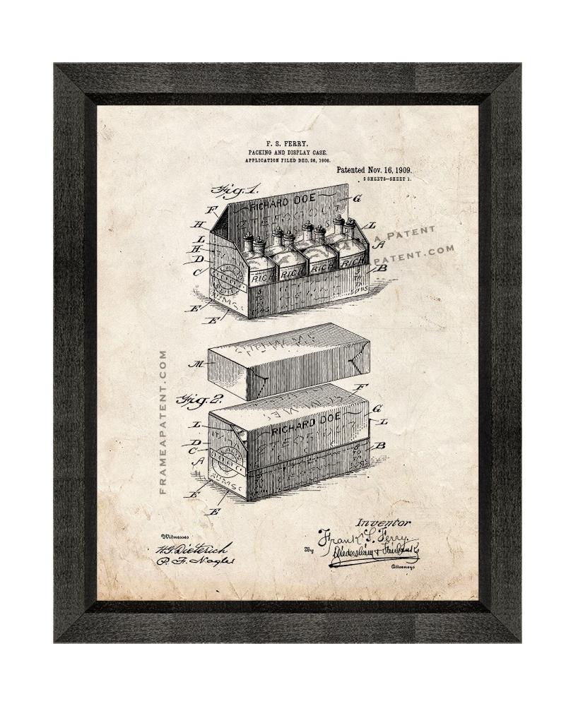 Packing And Display Case Patent Print Old Look with Beveled Wood Frame