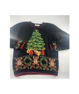 Vintage Casual Corner Christmas Sweater Womens Medium Blue Hand Knitted ... - $24.26