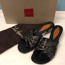 Cole Haan black sandals with tan stitching womens size 8.5 kitten heels “ARUBA” - £53.91 GBP