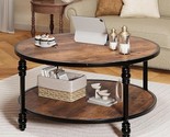 Round Coffee Table Living Room 34.25In Rustic Circle Center Table With S... - $222.99