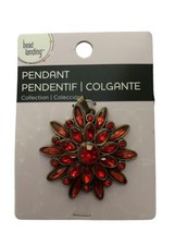 New Bead Landing Pendant Antique Tone Finish Faux Red Gem Stones 2” Across - £3.98 GBP