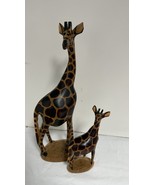 Set Of 2 Wood Carved giraffes 12” &amp; 6” - $27.71 CAD