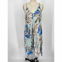 Jams World Sun Dress Sz L Blue White Palm Leaf Print Hawaiian - £50.80 GBP