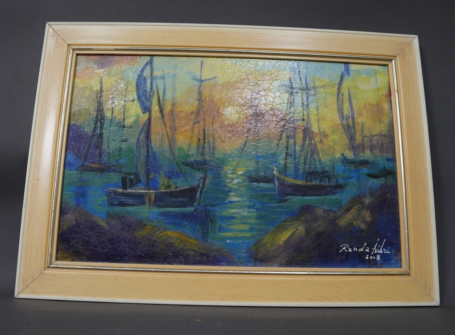 Original Painting Acrylic on Board boats and sea Lebanese Randa Hjazi 2008 Item image 2