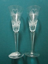 Waterford Crystal Pair Champagne Goblets Swans Heart Etch - £58.05 GBP