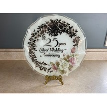 25th Silver Wedding Anniversary Glass 10&quot; Serving Platter Plate - $9.89