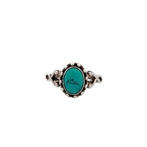 Sterling Silver Vintage Signed 925 Scroll Ornate Oval Turquoise Solitair... - $37.62