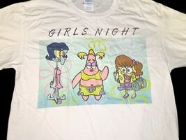 SpongeBob Girls Night T-Shirt Medium White Graphic Tee Cartoon Shirt image 2