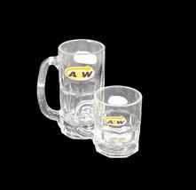 Pair of A&amp;W Root Beer mugs. Etched-glass French and English branding. - £48.40 GBP