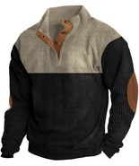 Men&#39;s Corduroy Mock Neck Button Pullover Sweater-shirt Apricot-black, si... - $30.72