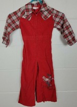 Vintage 1970s Good Lad Red Corduroy Plaid Christmas Coveralls Bugs Bunny 4T - £31.65 GBP