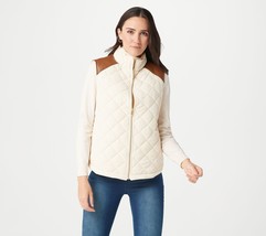 Du Jour Puffer Vest with Faux Leather in Cream X-Large - $29.09
