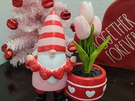 Valentine&#39;s Day Gnome LOVE Flower Planter Resin Tabletop Home Decor 8.5&quot; - £23.72 GBP