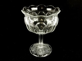 John Higbee Glass Compote, Thumbprint Panels, Scalloped, Octagon Stem, D... - $14.65