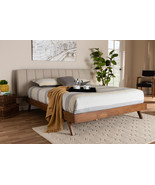 Harper Light Beige Fabric Upholstered Walnut King Size Bed - $919.00