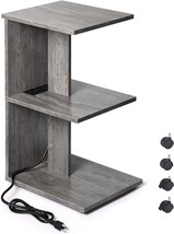 Zgren End Table With Charging Station, Narrow Side Tables For Small Spaces, Grey - £51.94 GBP