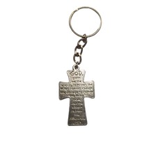 Serenity Prayer Cross Pendant Charm Keychain Crucifix God AA Silver Toned Change - £7.19 GBP