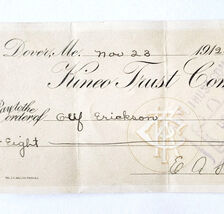 1912 Kineo Trust Company Bank Check E.A. Sampson Dover Maine Signed 1022... - $19.99