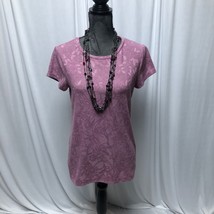 Simply Vera Top Womens Medium Pink/Purple Floral Short Sleeve Crewneck Shirt - £8.79 GBP