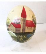 Gorgeous Hand Painted Ostrich Egg Church Scene Flowers  with Stand Signe... - £17.68 GBP