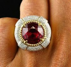 2.18Ct Round Cut Simulated Ruby Men&#39;s Halo Ring Gold Plated 925 Silver - £116.15 GBP