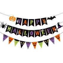 Colorful Happy Halloween Banner And Halloween Pattern Pennant Banner Halloween P - £24.29 GBP