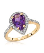 Galaxy Gold GG, 14K Solid Yellow Gold, Natural Amethyst and Diamond Pear... - $2,338.07