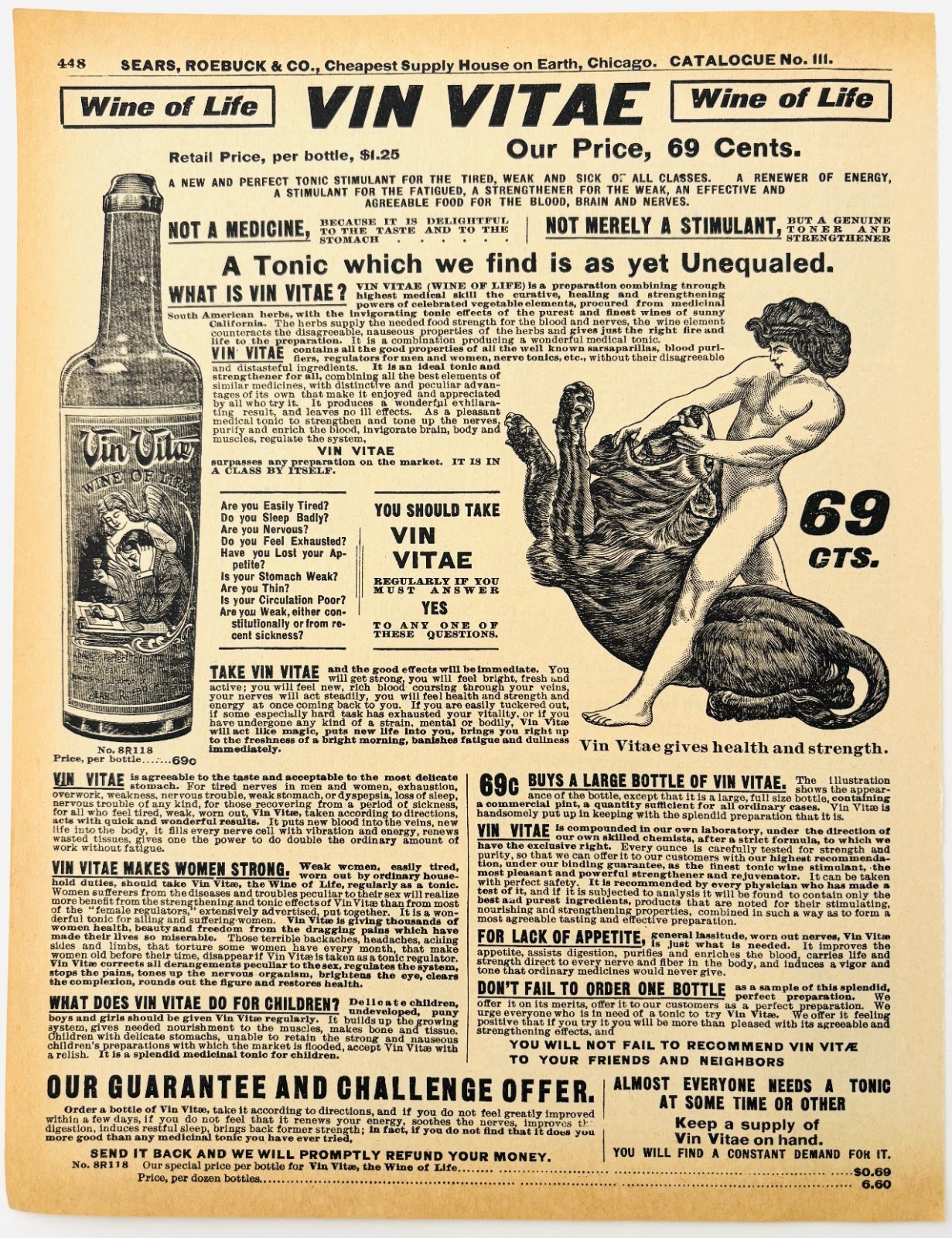 1969 Quack Medicine Vin Vitae Wine Of Life 1900 Repro Advertisement Sears DWU16F Item image 2