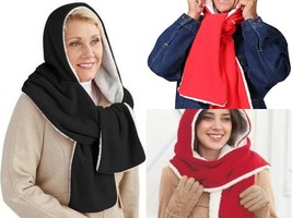 Hoody, Beanie Hat, Wrap, Soft Cozy Warm Fleece Reversible Hooded Wrap Scarf - £6.81 GBP