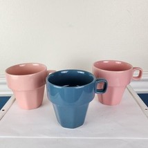 Set of Three Pier 1 Flower Pot Stoneware Stackable Coffee Mugs - £23.36 GBP