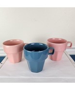 Set of Three Pier 1 Flower Pot Stoneware Stackable Coffee Mugs - £23.30 GBP