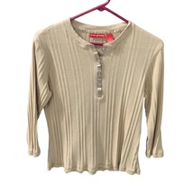 Gloria Vanderbilt Womens Size Large L Beige Tan 1/2 Button snap Shirt Top Pullov - £7.78 GBP