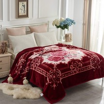 Jyk Heavy Korean Mink Fleece Blanket, 5 Lb - 2 Ply, Queen, Flower/Burgundy - $52.99