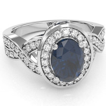 Three Stone Lab-Created Sapphire Diamond Halo Engagement Ring In 14k White Gold - £875.32 GBP