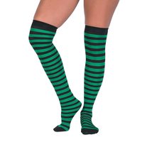 ELF St Pat Over-Knee Socks Green Black Stripe Stretchy Thigh High Long S... - £4.64 GBP