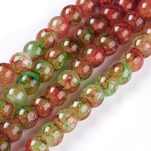 50 Crackle Glass Beads 8mm Red Green Veined Bulk Jewelry Supply Mix Unique - £5.82 GBP