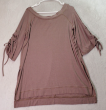 UMGEE Blouse Top Womens Large Brown Ribbed Fitted Sleeve Off the Shoulder Slit - £13.98 GBP