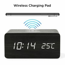 LED Alarm Clock with Phone Wireless Charger Desktop Digital Thermometer - £28.58 GBP