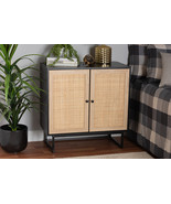 Leonie Espresso Brown and Natural Rattan 2-Door Storage Cabinet - $3,974.08 MXN