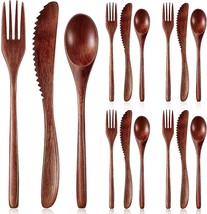 Wooden Cutlery Set For 4 Flatware Tableware Knives Forks Spoons Reusable 12 Pcs - £23.96 GBP
