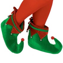 Adult Plush Elf Shoes One Size with Jingle Bells, Red Green - £9.31 GBP