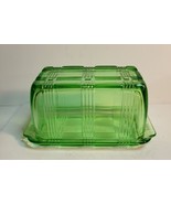 Green Uranium Hazel Atlas Large Butter Dish Criss Cross Pattern - $173.42 CAD