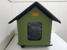 New Pet Outdoor Heated Kitty House Cat Shelter Green &amp; Black 17&quot;x13&quot;x15&quot;... - £44.53 GBP